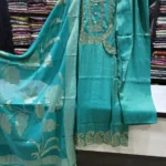 Women’s Teal Blue Suit with Embroidered Neckline-2
