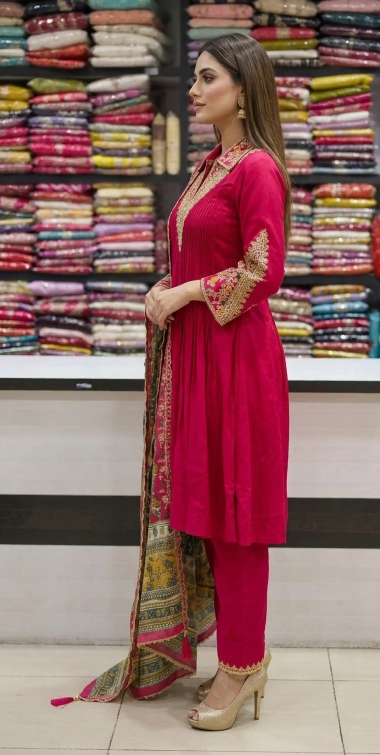 3-Piece Fuchsia Cotton-Silk Formal Suit