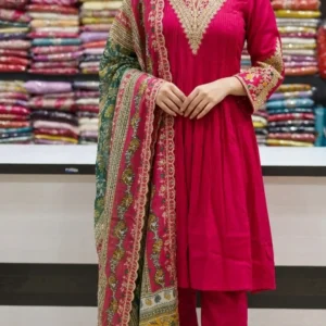 3-Piece Fuchsia Cotton-Silk Formal Suit