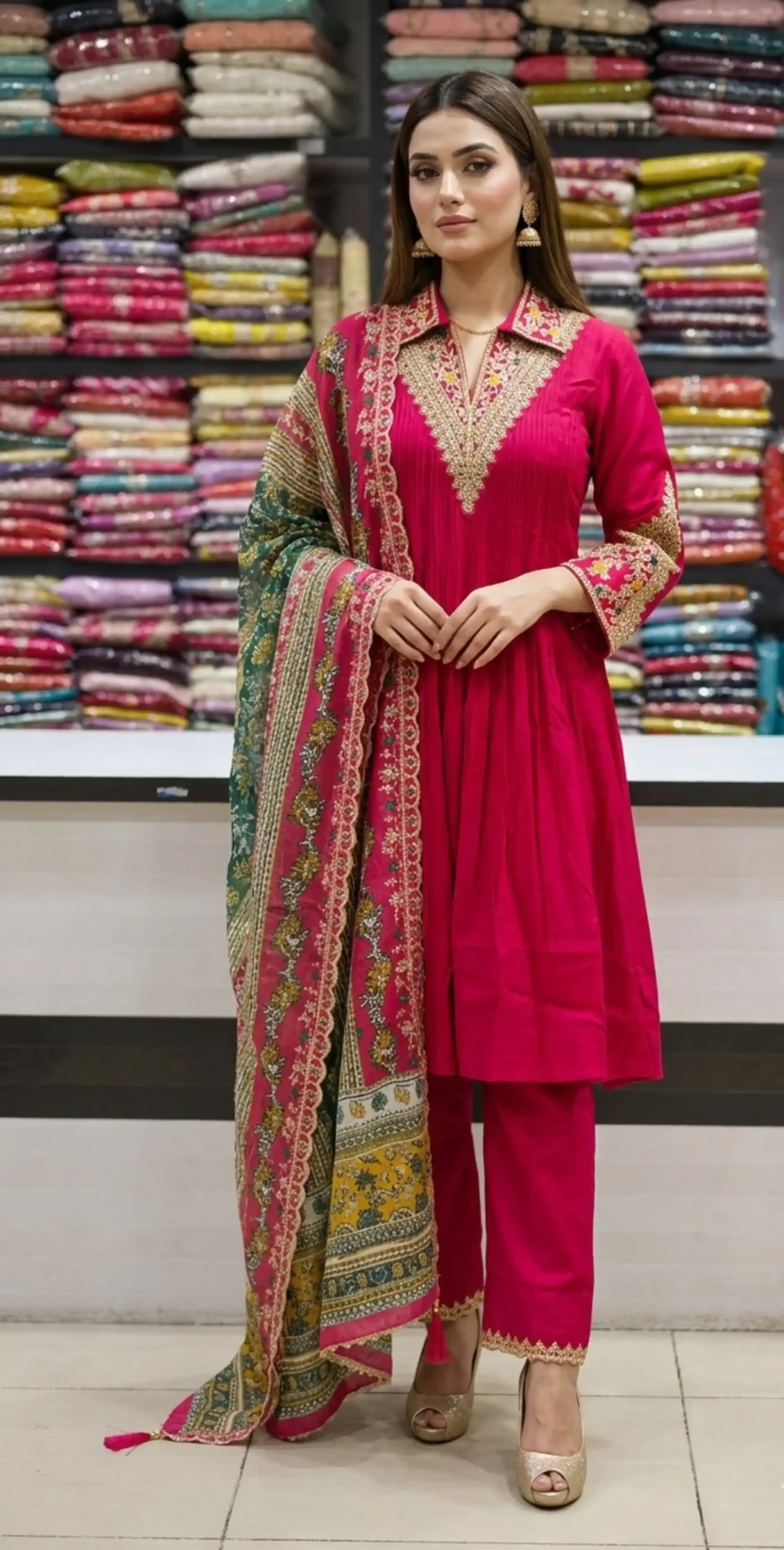 3-Piece Fuchsia Cotton-Silk Formal Suit
