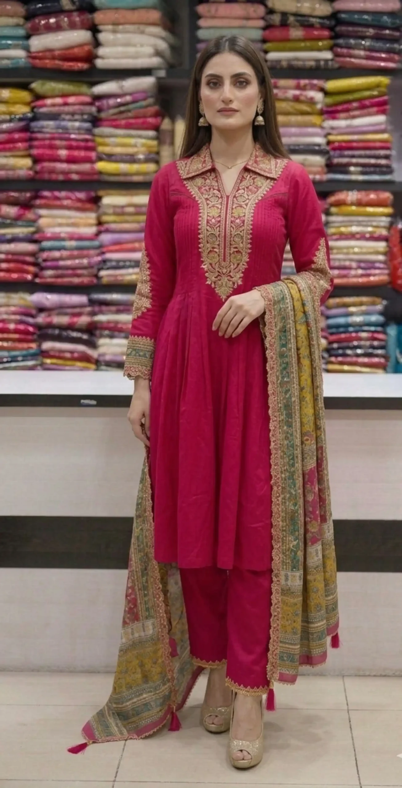 3-Piece Fuchsia Cotton-Silk Formal Suit