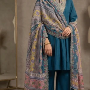 Indigo Bloom Regency Set & Printed Dupatta