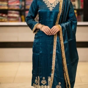 Teal Mirror-Work Straight Suit