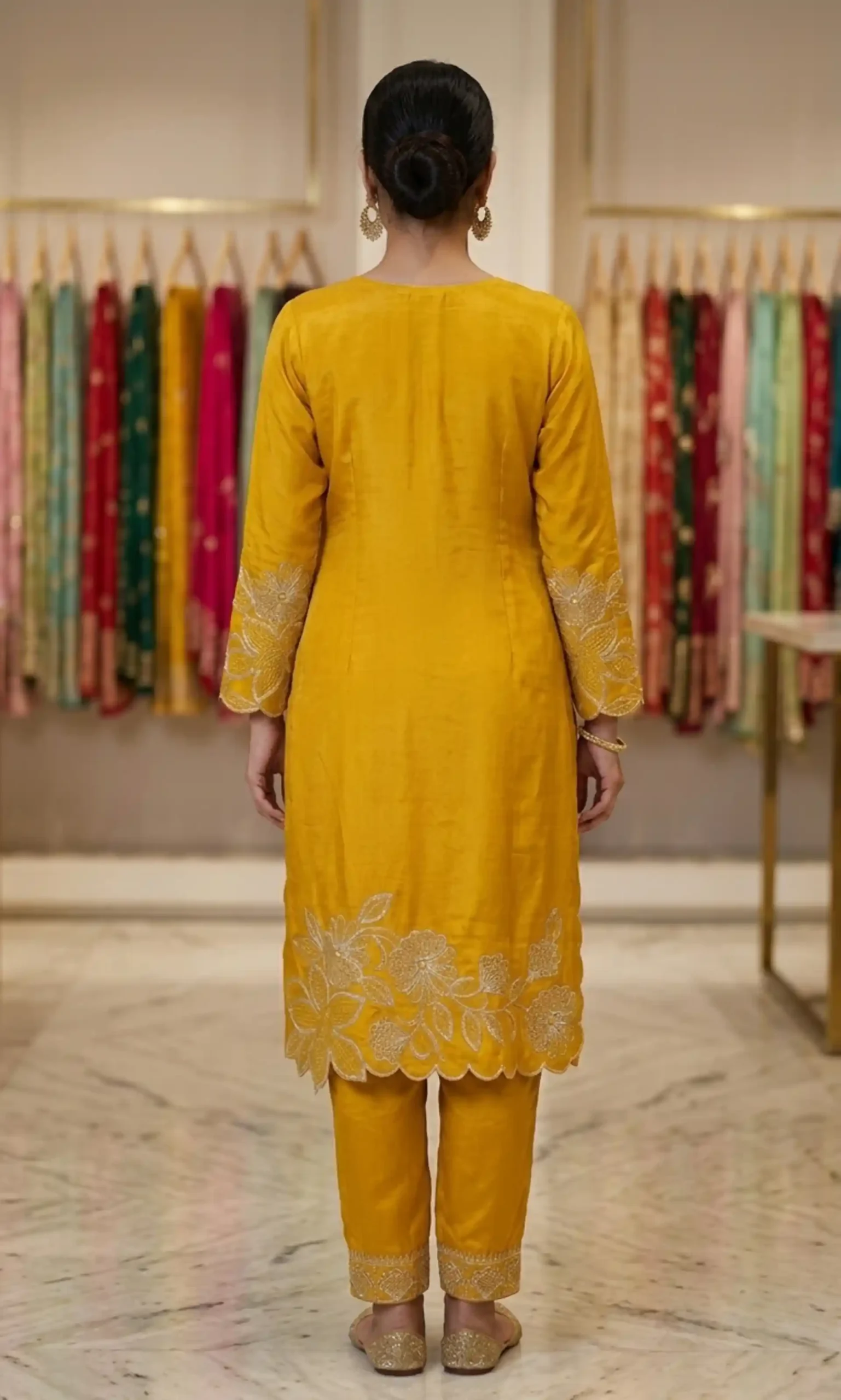 Yellow Scalloped Kurta Set