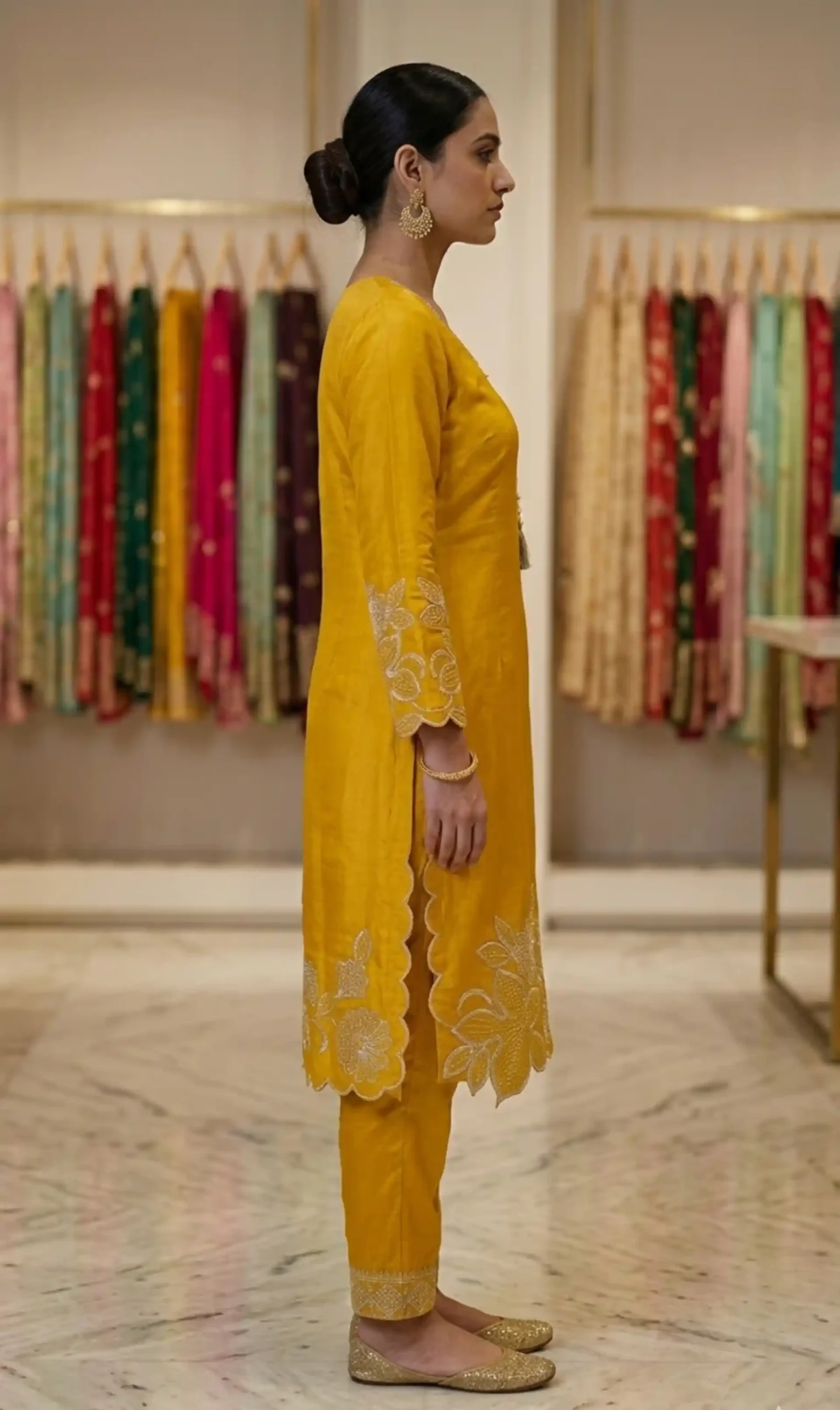 Yellow Scalloped Kurta Set